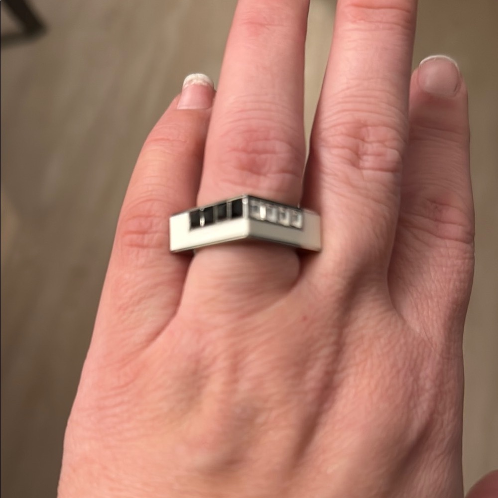 Swarovski Black and White stone with white enamel Geometric Ring